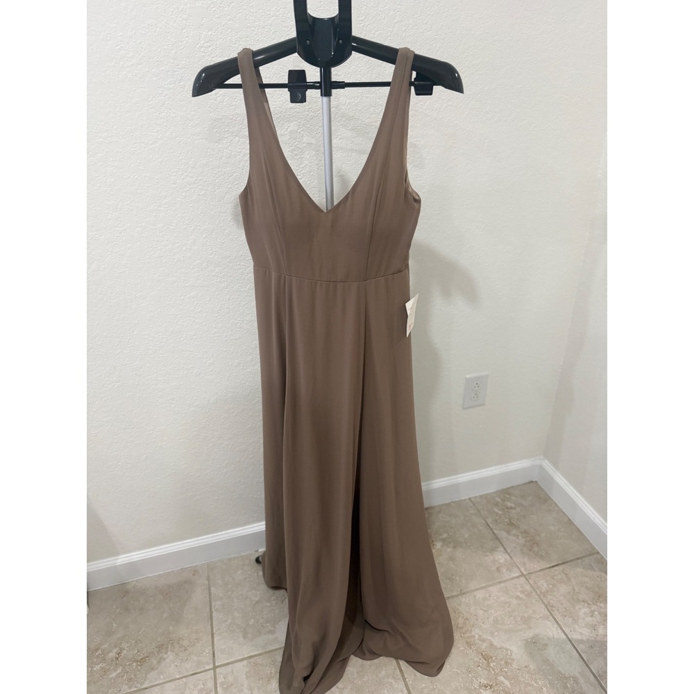 Show Me Your Mumu Weddings Maxi Dress Taupe Brown V-Neck Bridesmaid Gown M NWT